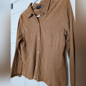 Ann Taylor Womens Suede Leather Buttondown Shirt Shacket Tan Size 10
